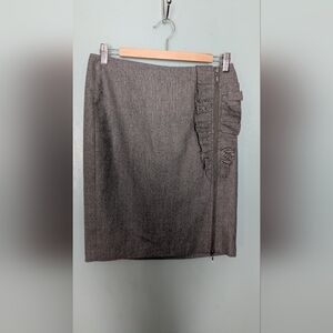 Banana Republic Wool Pencil Skirt Ruffle Zipper Detail Grey Tweed 4